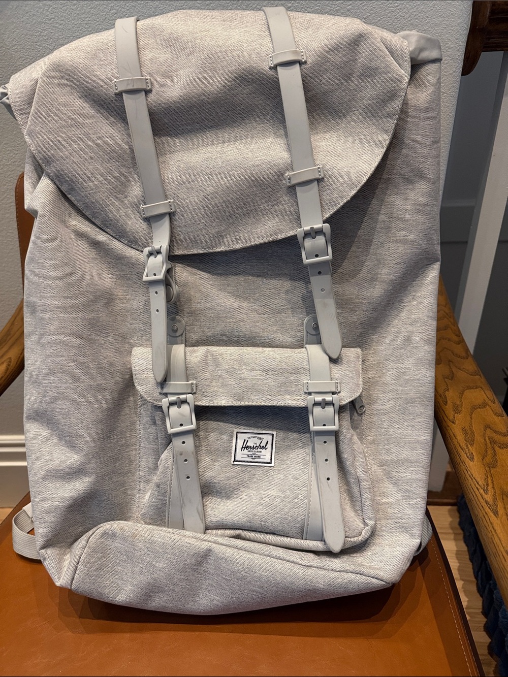 Herschel Supply Company Light Gray Fabric Backpack with Buckle Straps